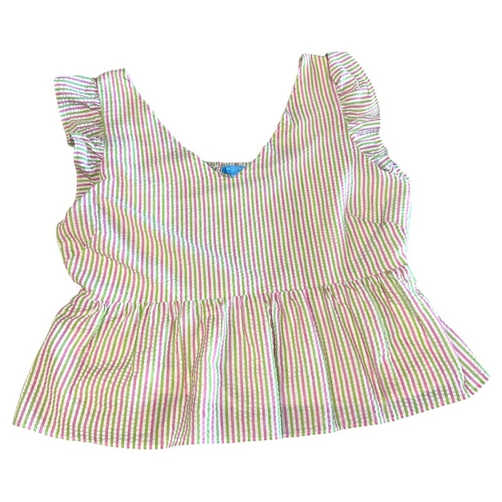 Draper James rsvp Pink Green White Pinstripe Peplum Waist Top XXL